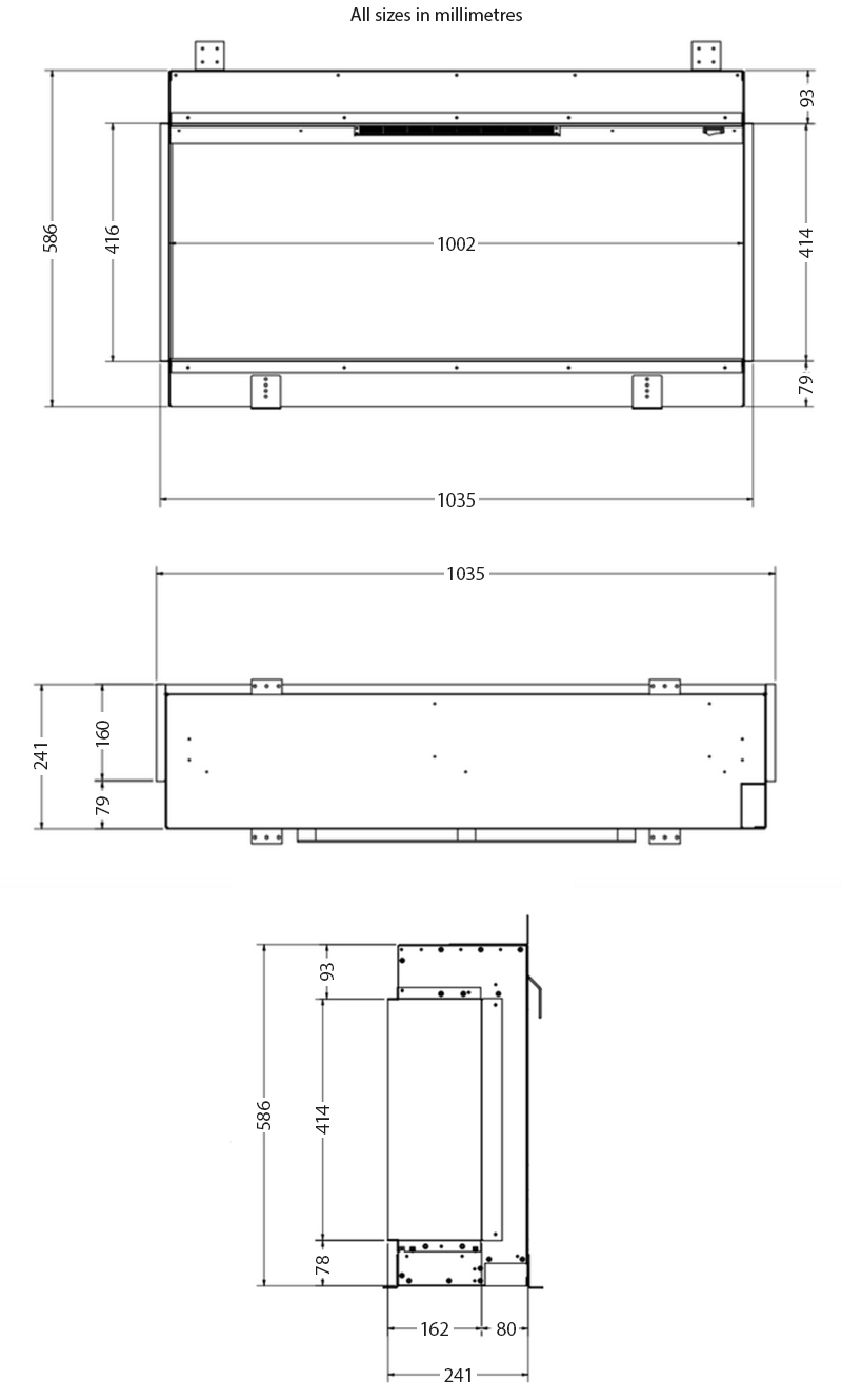 Aura Fires Kinver 1000 SL Electric Fire Sizes