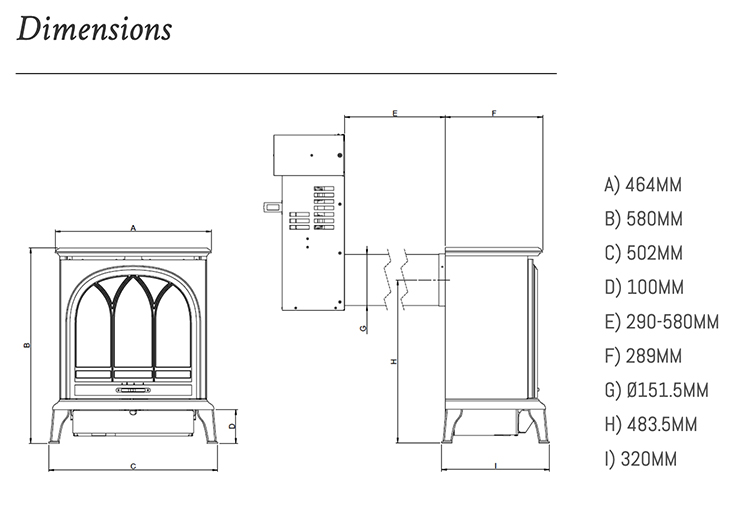 Ravel 400T Balanced Flue Gas Stove Sizes