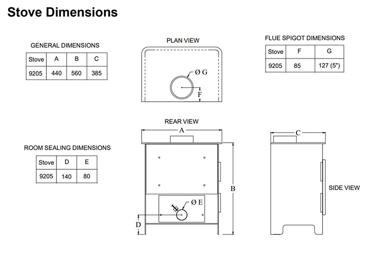 Burley Stapleford 9205 Stove Dimensions