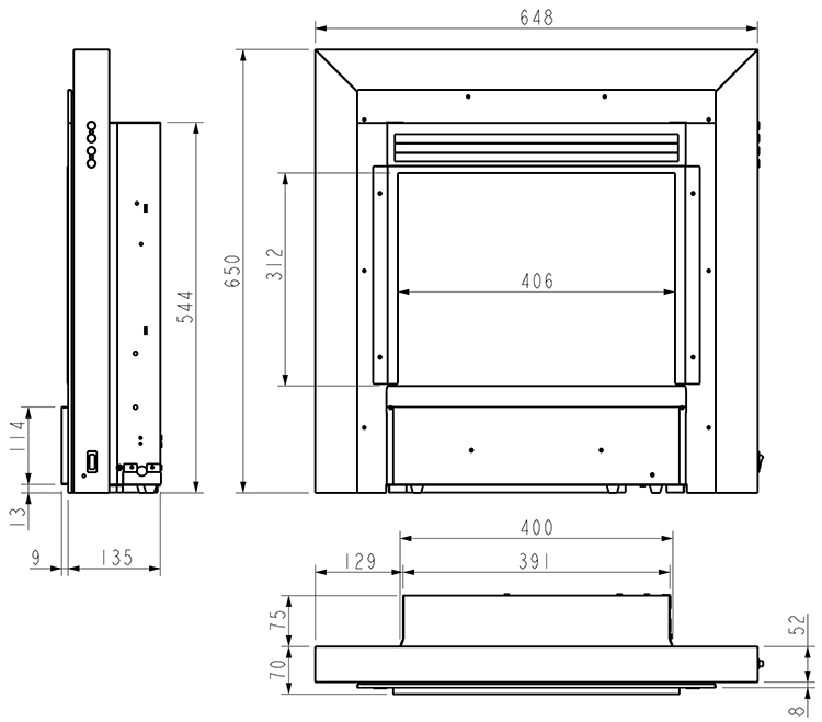 Celsi Ultra FX Acero Electric Fire Dimensions