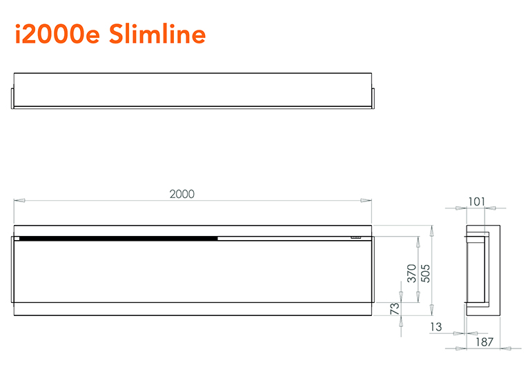 iRange i2000e Slimline Fire Dimensions