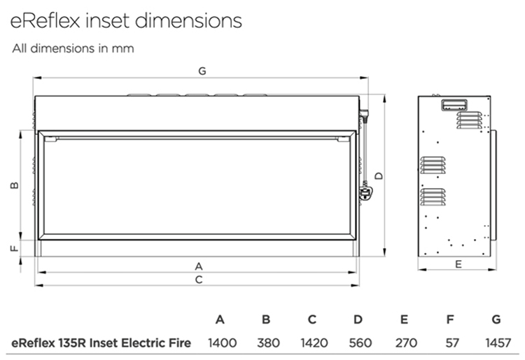 Clearance Gazco eReflex Inset 135R Sizes