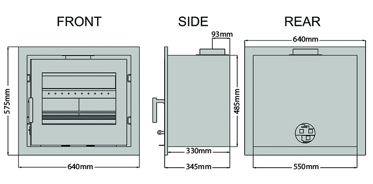 Saltfire CS7 Inset Cassette Stove Dimensions