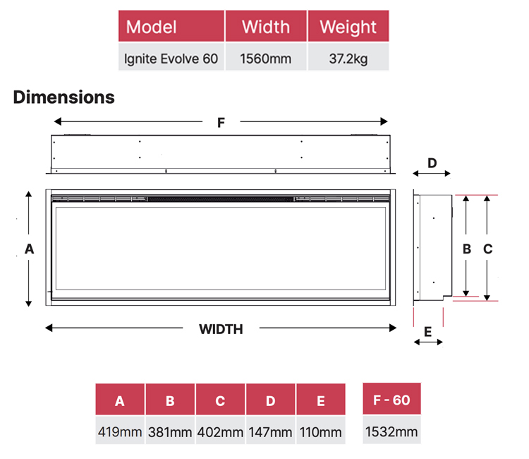 Dimplex Ignite Evolve 60 Electric Fireplace Sizes