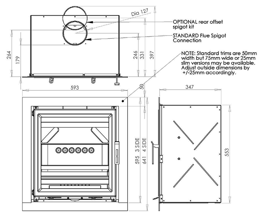 Ecostar 5 Wide Inset Stove Sizes - Fireline Stoves