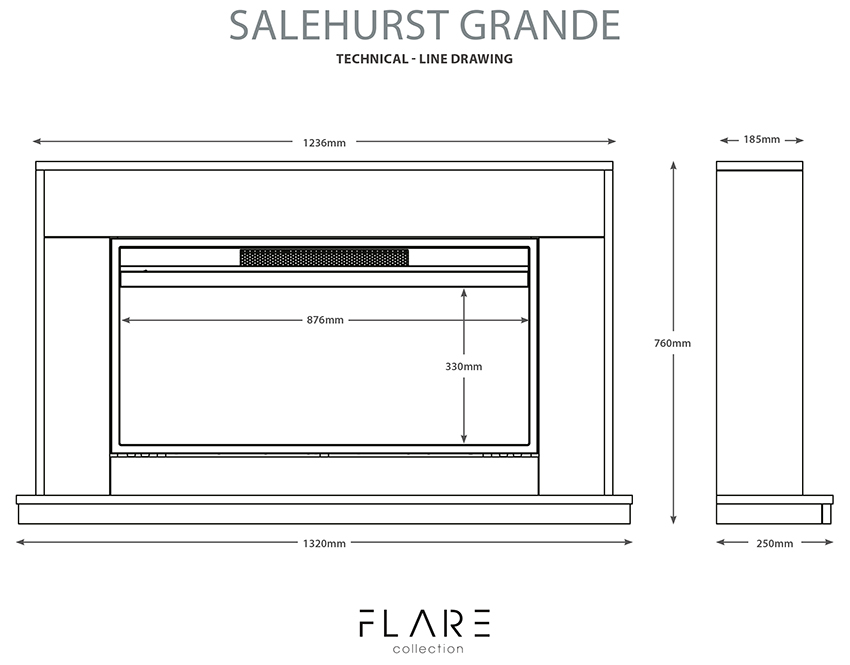 FLARE Salehurst Grande Fireplace Suite SIzes