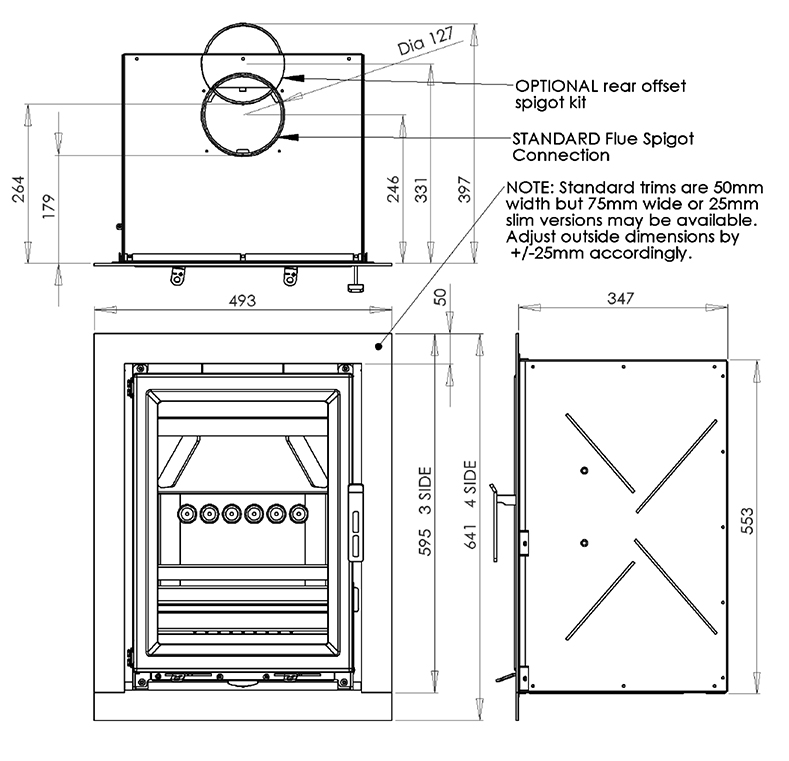 Fireline Ecostar 5 Inset Multi-Fuel Stove Dimensions