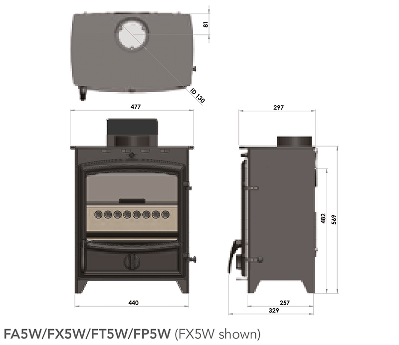 Fireline 5kW Wide Multi-Fuel Stove Sizes