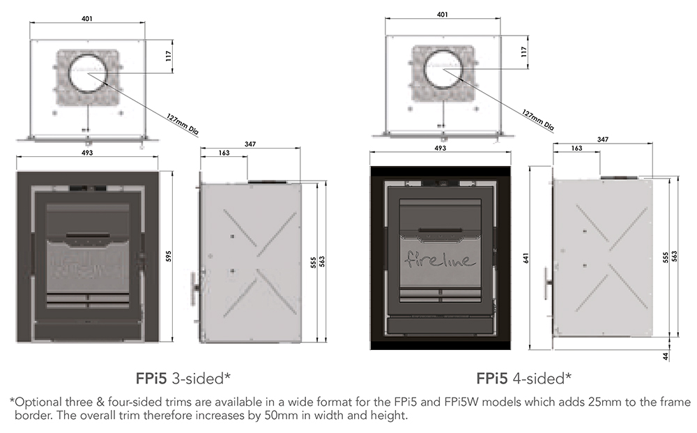 Fireline FPi5 Eco Inset Multi-Fuel Stove Sizes