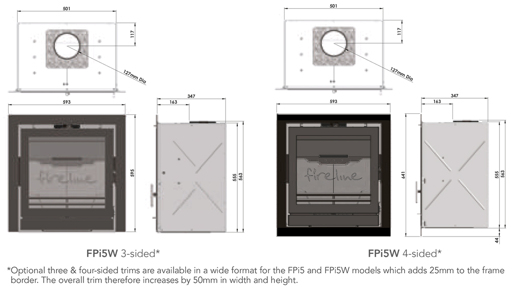 Fireline FPi5W Wide Eco Inset Stove Dimensions