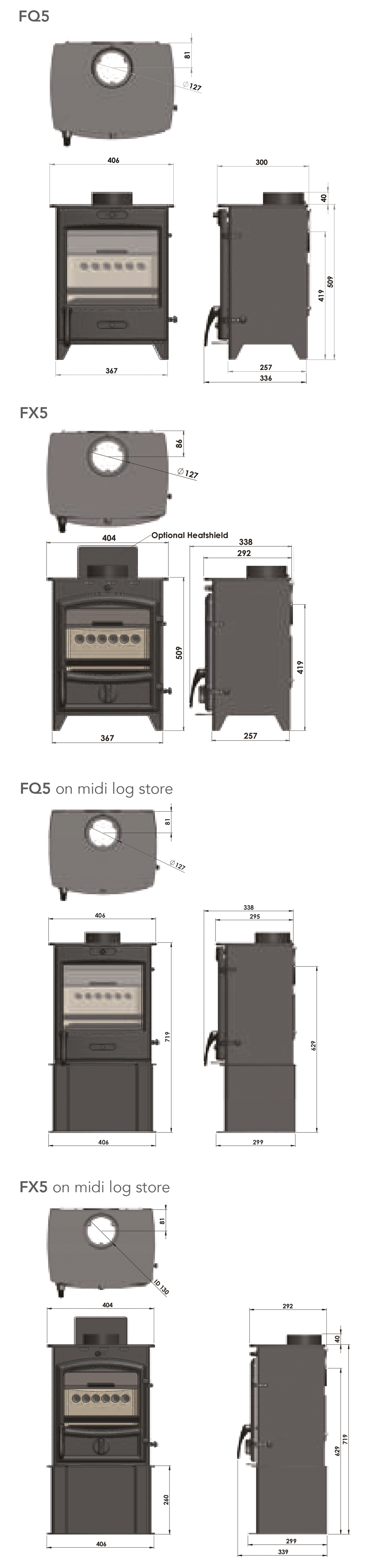 Fireline FQ5 and FX5 Multi-Fuel Stove Sizes