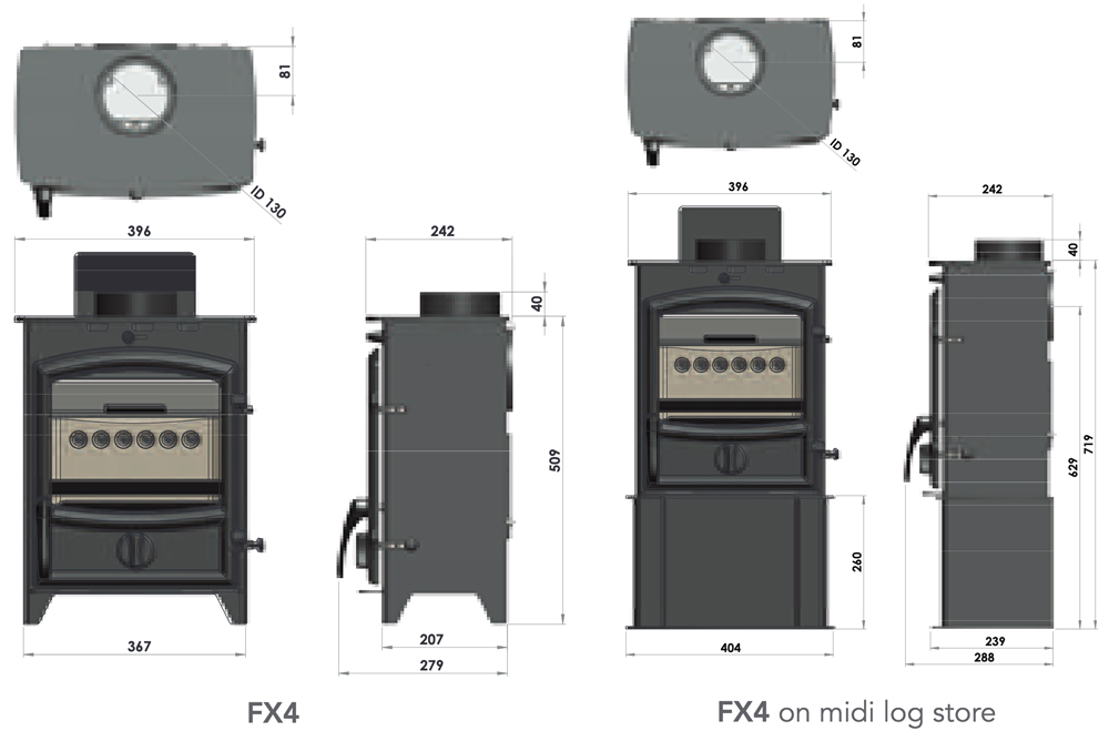 Fireline FX4 Multi-Fuel Stove Dimensions