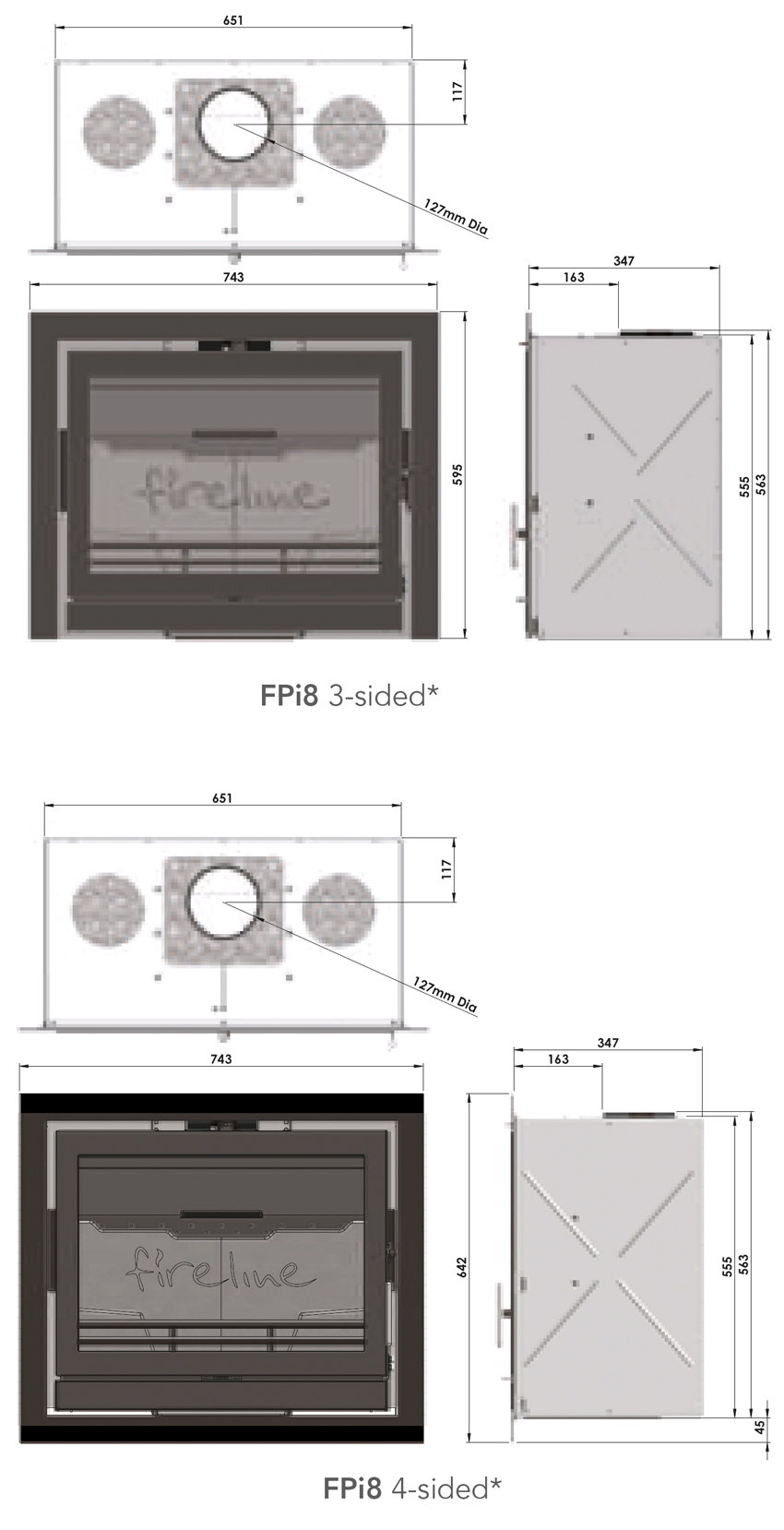 Fireline FPi8 inset Stove Dimensions