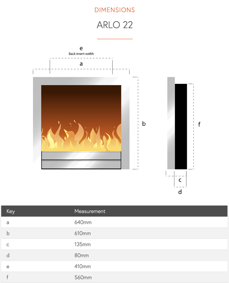 Flamerite Arlo 22 Electric Fire Sizes