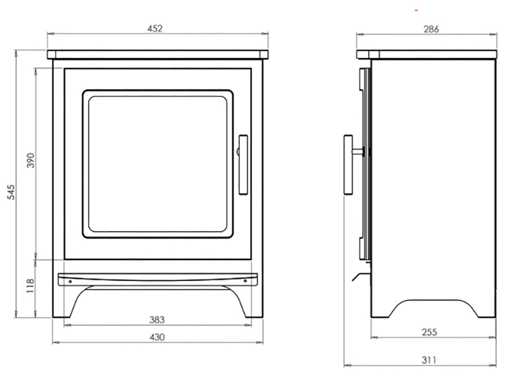 Flametek Milan Electric Stove Sizes