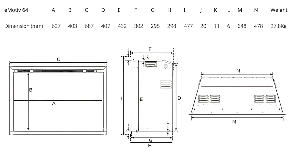 Gazco eMotiv 64 Electric Fire Dimensions