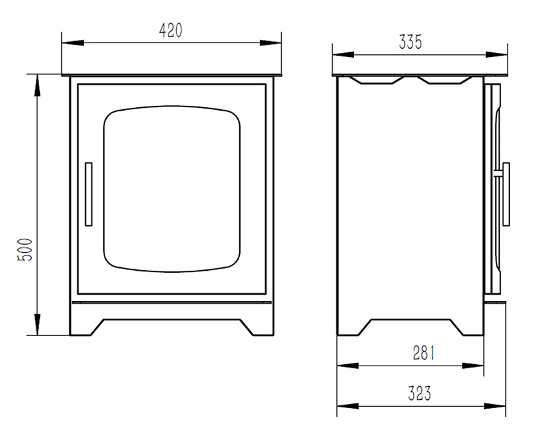 Henley Hazelwood Compact Bioethanol Stove Sizes