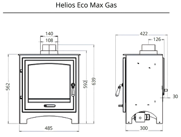 Helios Eco Max Gas Stove Dimensions