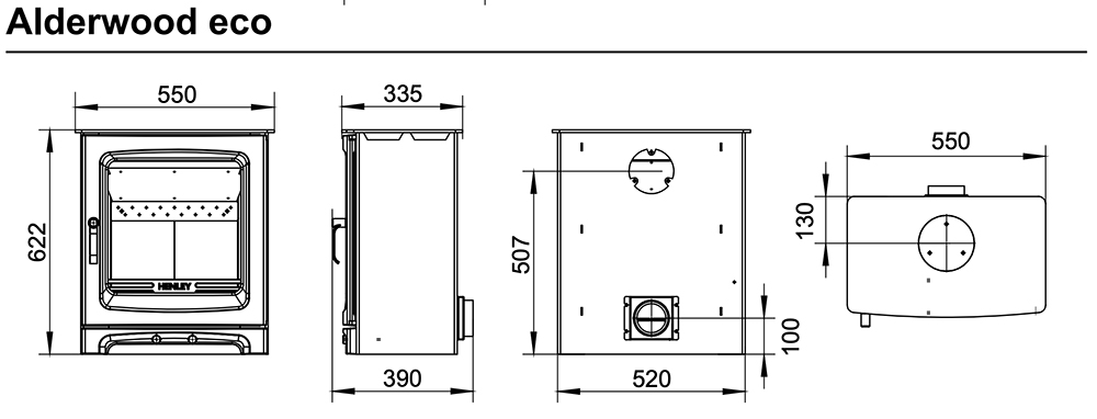 Henley Alderwood Eco Stove Dimensions