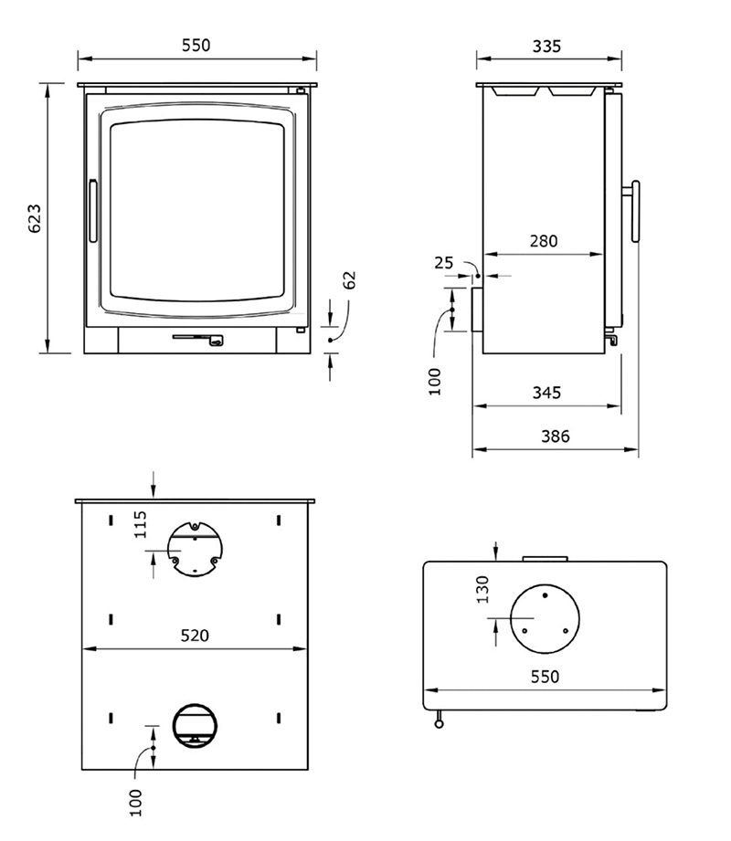 Henley Burnbright 5kW Stove Dimensions