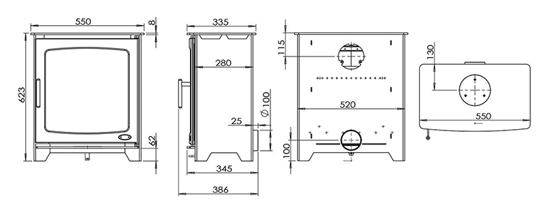 Henley Stoves Hazelwood Landscape Sizes