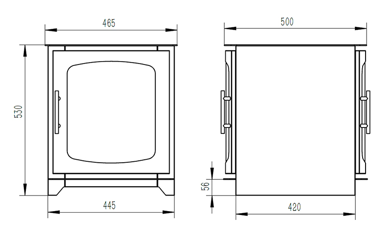 Henley Hazelwood Double Sided Bioethanol Stove Dimensions