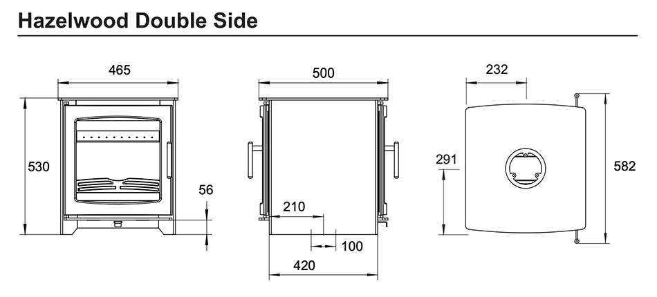 Henley Hazelwood Double Sided Log Burner Sizes