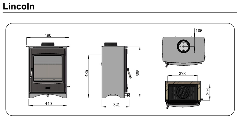 Henley Lincoln 5kW Stove Dimensions