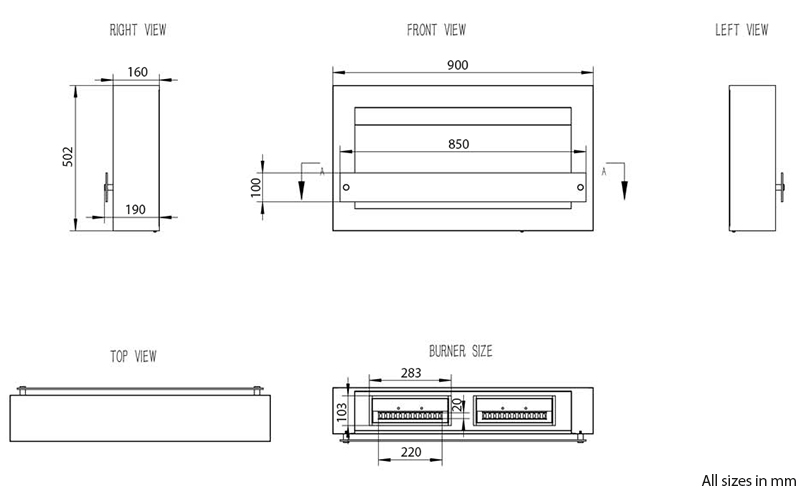 Henley Oslo 900 Bioethanol Fireplace Dimensions