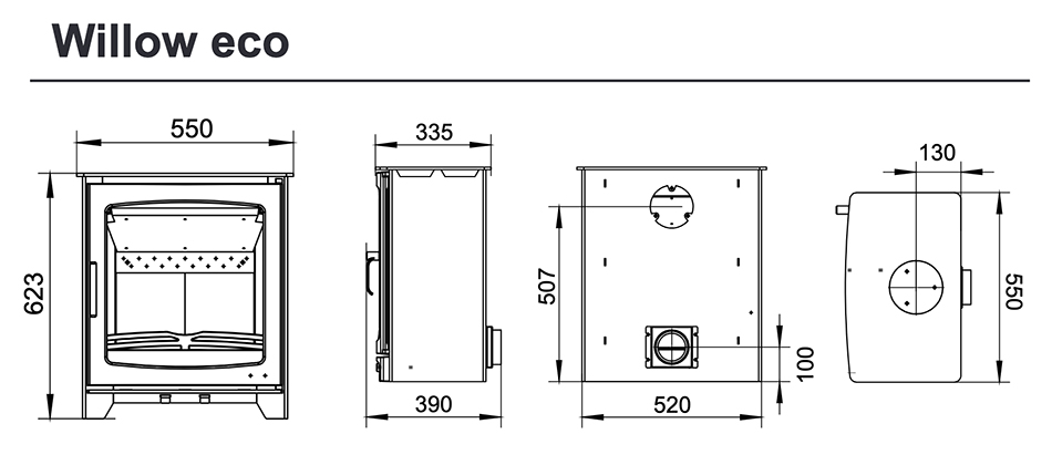 Henley Willow 6.7kW Stove Sizes