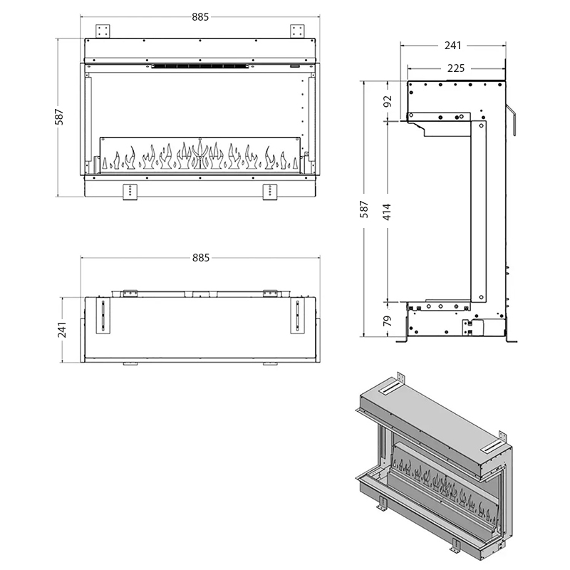 Kinver 1850 SL Electric Fire Sizes