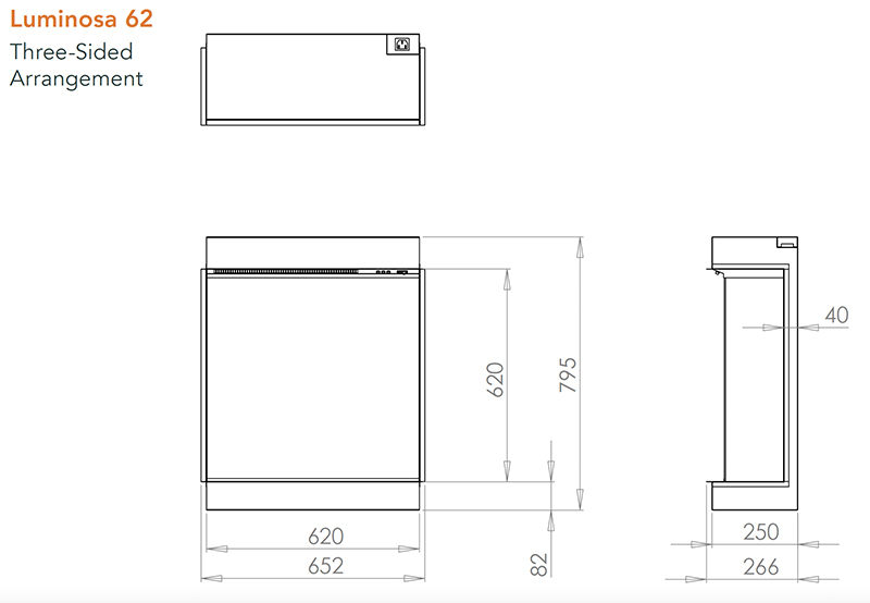 Charlton & Jenrick Luminosa 62 Electric Fire Dimensions