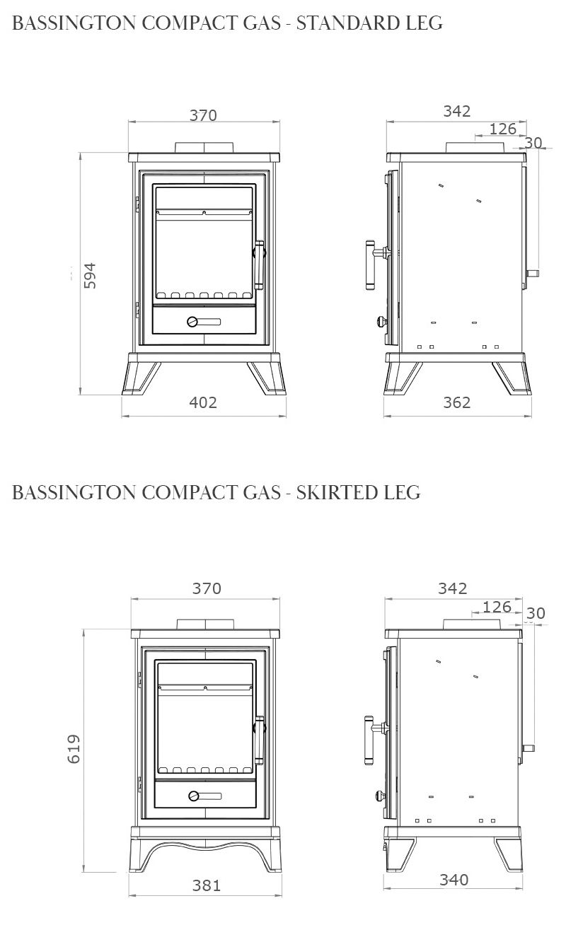 Penman Collection Bassington Compact Gas Stove Sizes