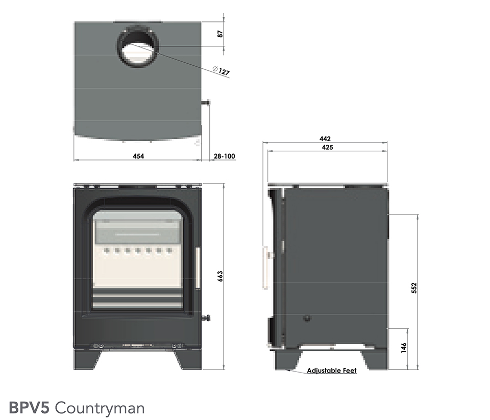 Purevision BPV5 Countryman Stove Dimensions