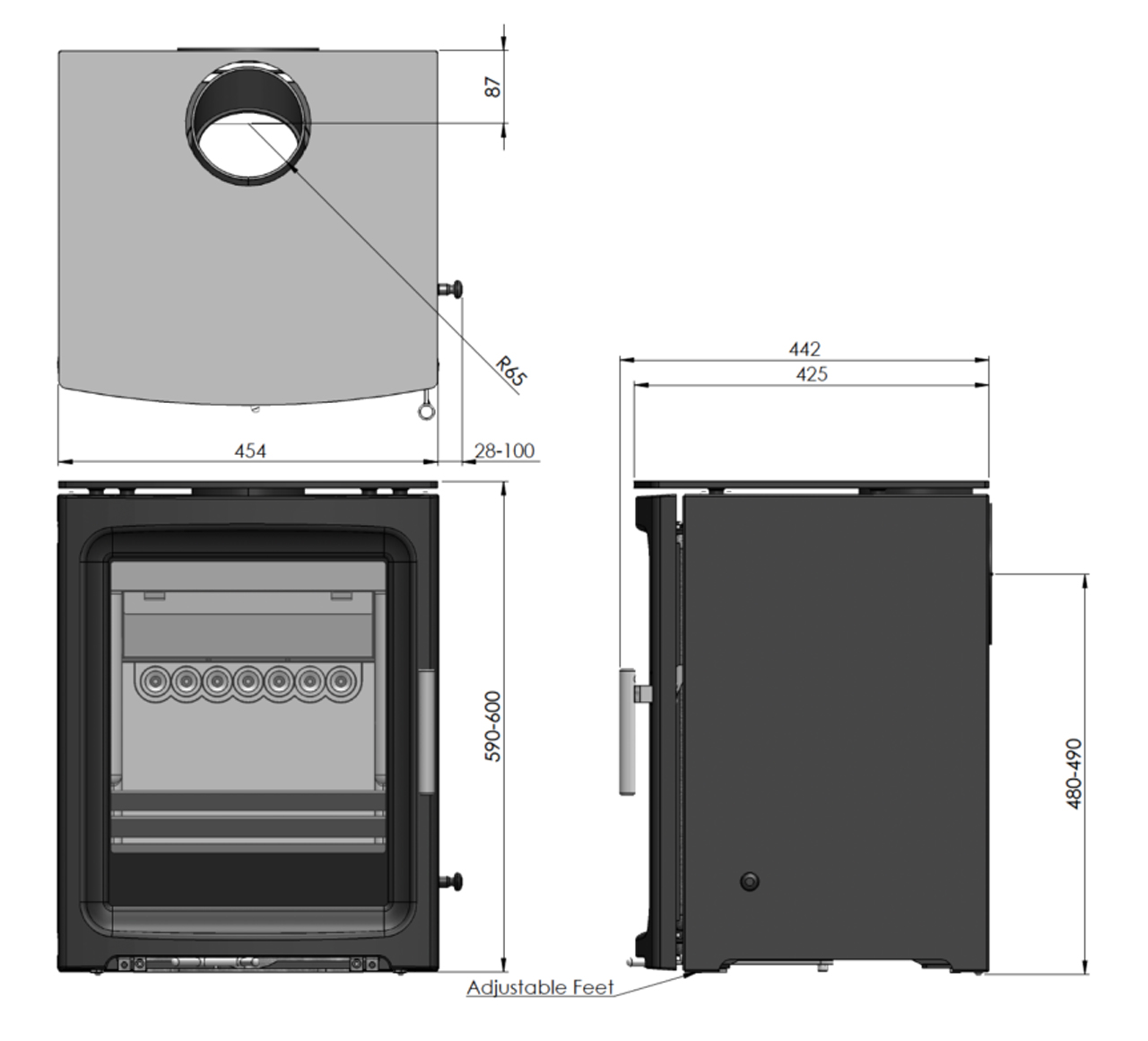 Purevision BPV5 5kW Multi-Fuel Stove Dimensions