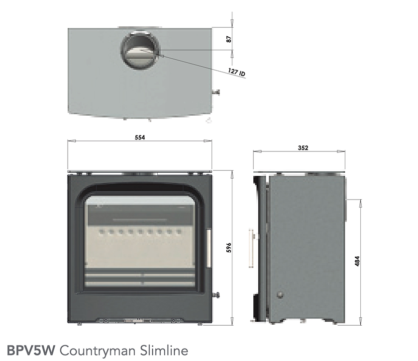 Purevision BPV5W Countryman Slimline Stove Dimensions