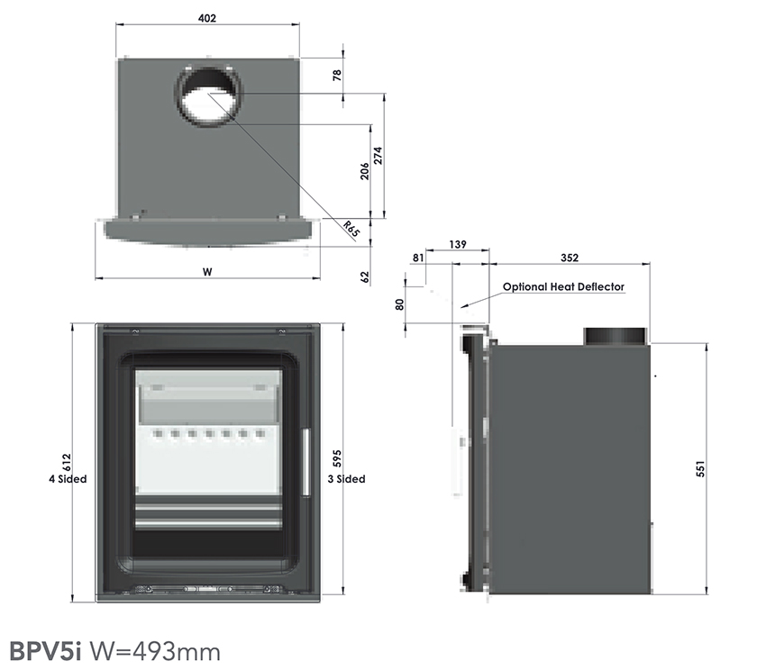 Purevision BPV5i Inset Stove Dimensions