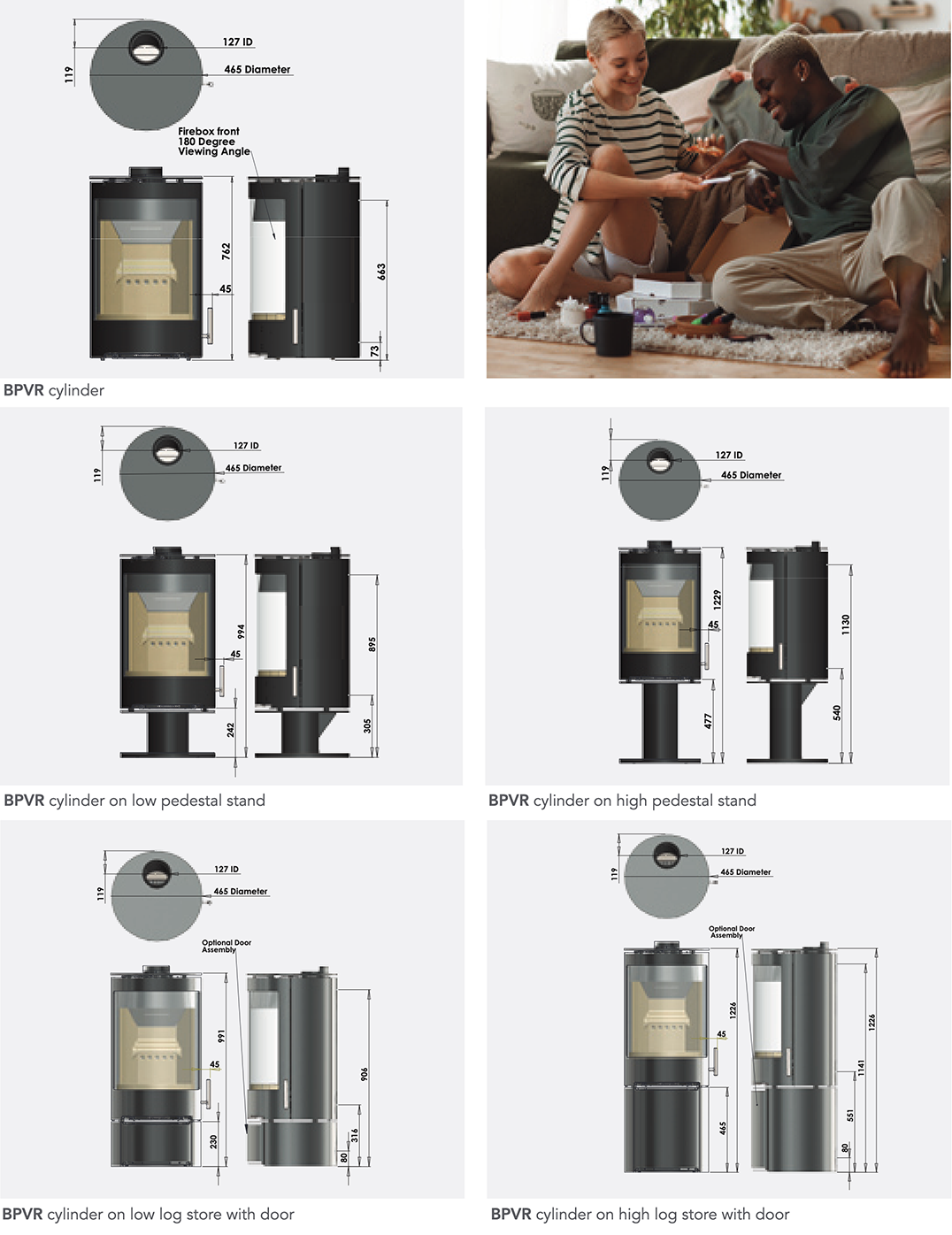 Purevision BPVR Multi-Fuel Stove Dimensions