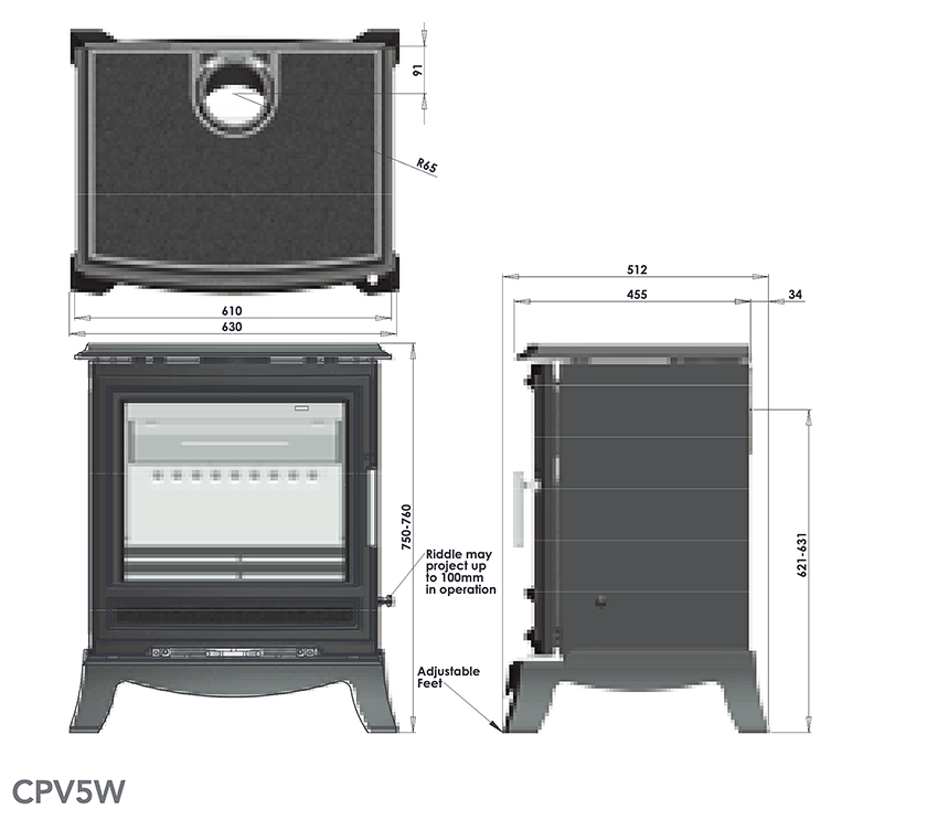 Purevision Classic CPV5W Wide Stove Dimensions