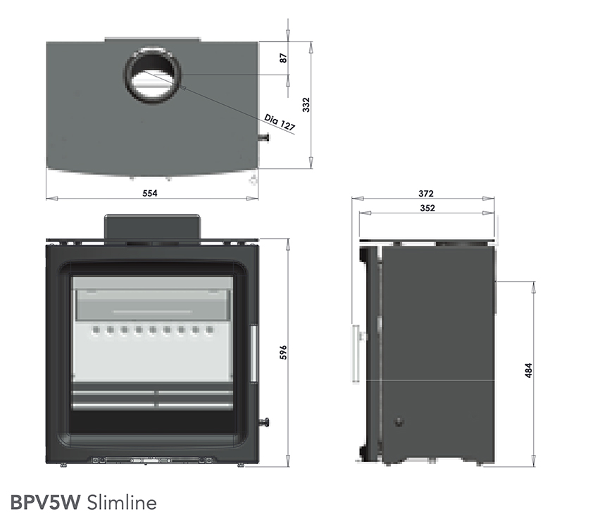 Purevision HD Stoves BPV5W Slimline Stove Dimensions