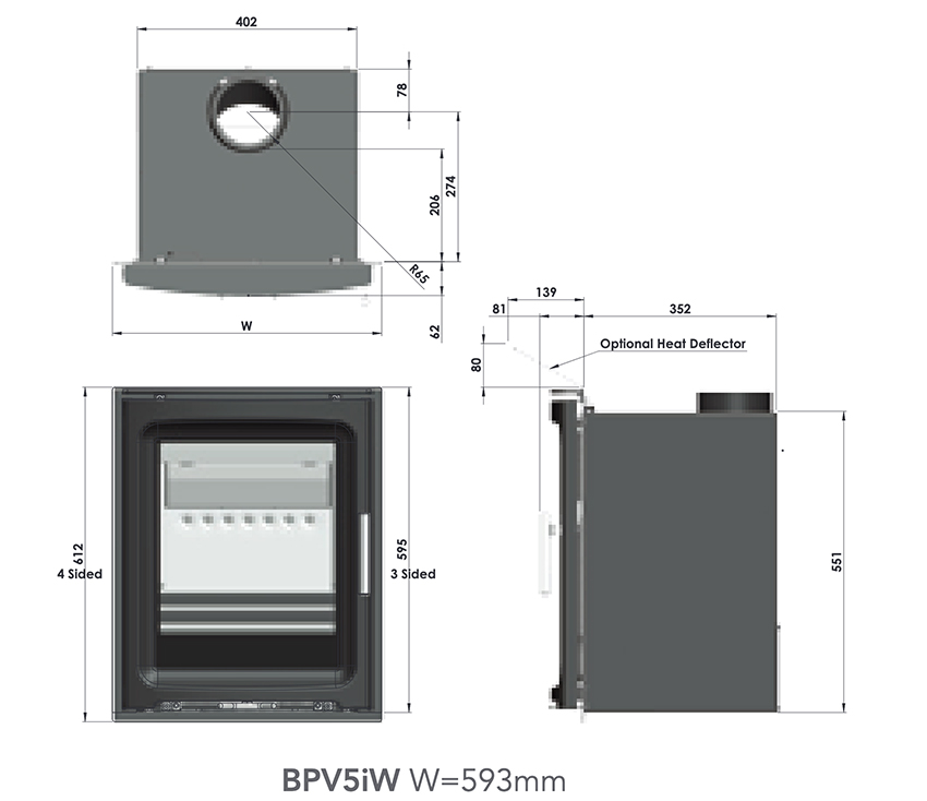 Purevision BPV5iW Wide Inset Stove Sizes