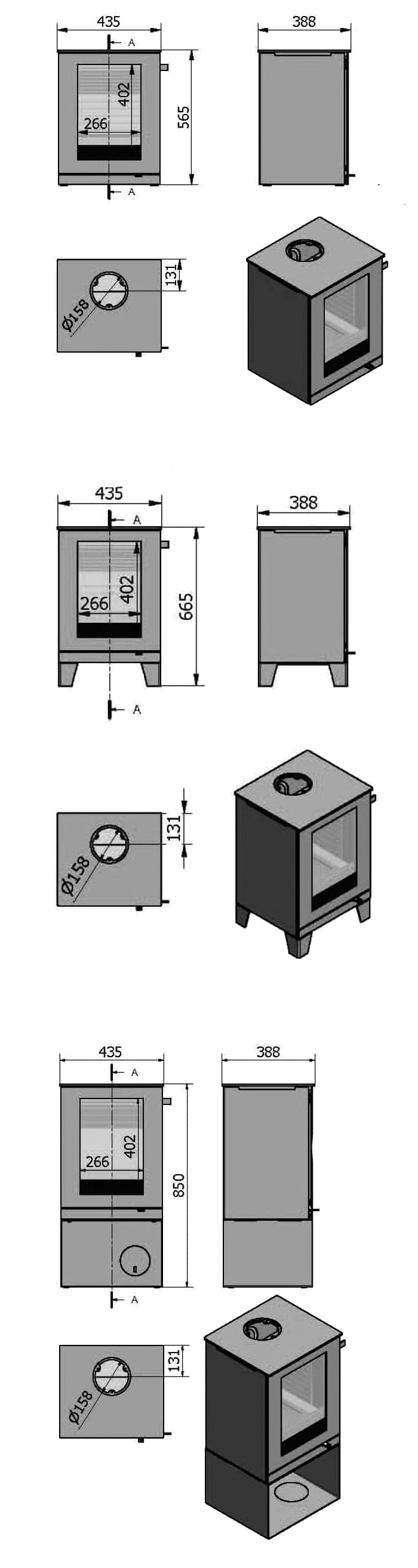 RAIS Q-Tee Wood Burning Stove Dimensions