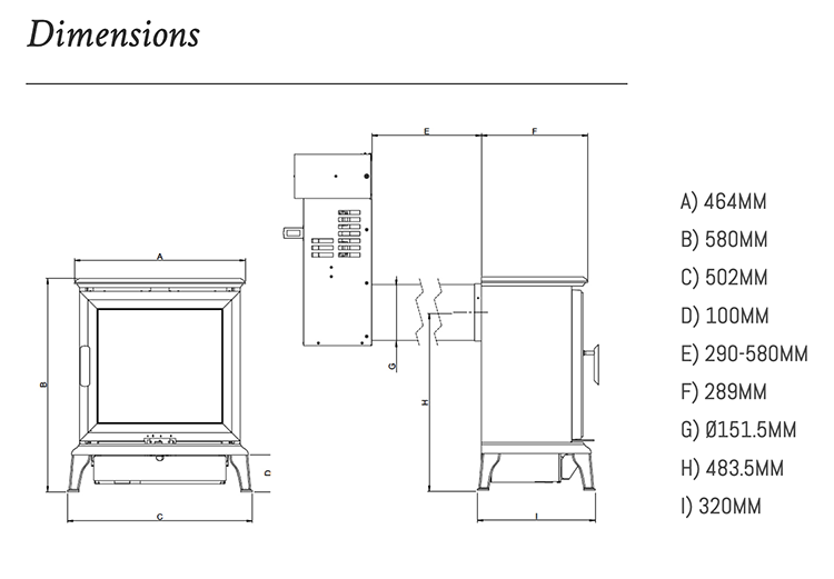 Wildfire Ravel 400C Balanced Flue Gas Stove Dimensions