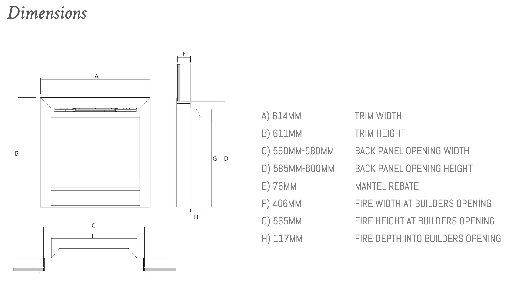 Wildfire Ravel 550 HE Dimensions