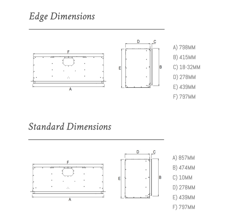 Wildfire Ravel 800 HIW Gas Fire Dimensions