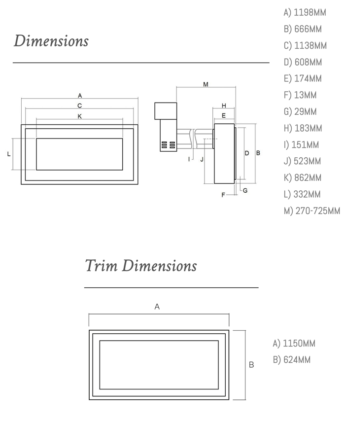 Wildfire BF960SL Balanced Flue Dimensions