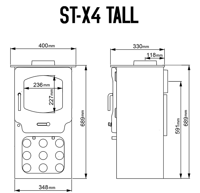 Saltfire ST-X4 Tall Stove Dimensions