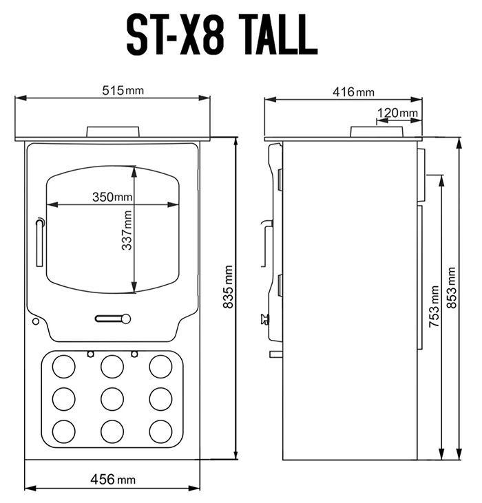 Saltfire ST-X8 Tall Stove Sizes