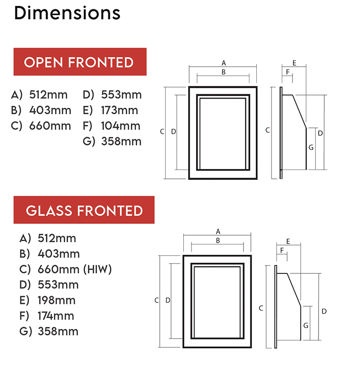 Wildfire Ellipsis HIW Gas Fire Dimensions