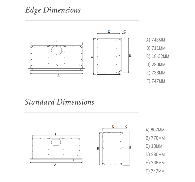 Ravel 750 Gas Fire Dimensions